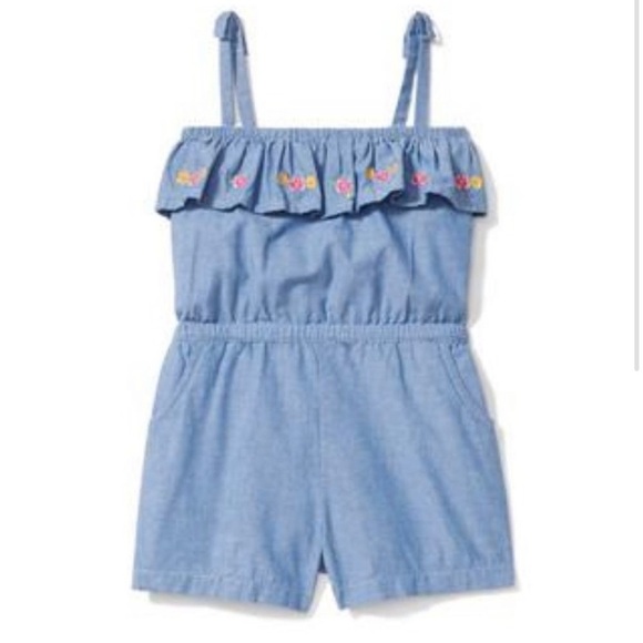 Janie and Jack Other - JANIE AND JACK California Garden Blue Chambray Ruffle Romper Jumpsuit Size 2T